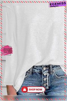 Plus Size Loosen Plain Casual T-shirt Casual Solid Color Tops With Text Print, Cotton Solid Color T-shirt For Fall, Solid Color Cotton T-shirt For Fall, Fall Cotton Solid Color T-shirt, Fall Solid Color Cotton T-shirt, Oversized Solid Color Top With Letter Print, Soft-washed Long Sleeve T-shirt For Summer, Long Sleeve Graphic Print T-shirt, White T-shirt For Fall