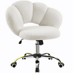 a white office chair with wheels on an adjustable base and casteors, is shown in front of a white background