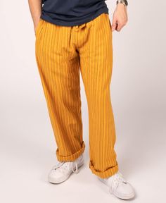 Yellow Hippie Pants | Bohemian Pants | Soul Flower Relaxed Fit Trousers With Vertical Stripes, Spring Pants With Vertical Stripes And Relaxed Fit, Casual Straight Leg Pants With Vertical Stripes, Relaxed Fit Vertical Stripe Trousers, Casual Wide-leg Vertical Stripes Pants, Casual Striped Trousers With Vertical Stripes, Casual Trousers With Vertical Stripes, Casual Striped Tapered Leg Pants, Relaxed Fit Striped Trousers