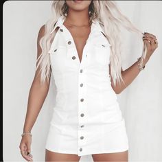 New Halter, Mini Dress, Denim White Birthday Nashville, Dress Work, Festival Concert, Dress Denim, Denim Mini Dress, Halter Mini Dress, Work It, Denim Mini, Vacation Outfits