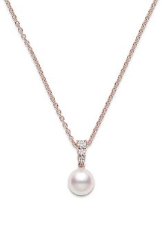 Akoya pearls and diamonds are paired to reference morning's glistening dew drops in this gorgeous and timeless necklace crafted in 18-karat rose gold. Style Name:Mikimoto Morning Dew Diamond & Pearl Necklace. Style Number: 5938238. Available in stores. Timeless Necklace, Pearl And Diamond Necklace, Morning Dew, Dew Drops, Necklace Craft, Akoya Pearls, Gold Style, Pearl Necklace, Gold Necklace