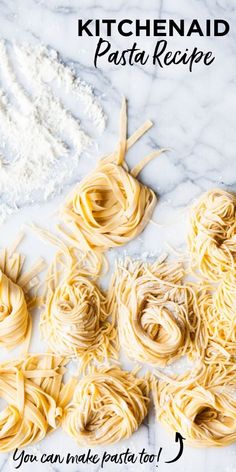 some pasta is sitting on a marble surface with the words how to make homemade pasta