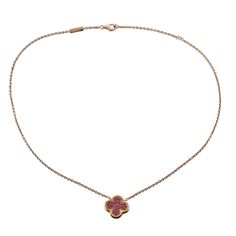 Van Cleef & Arpels Rose Gold Pure Alhambra Pink Sapphire Necklace. DESIGNER: Van Cleef & Arpels MATERIAL: 18k Rose Gold GEMSTONES: Pink Sapphire DIMENSIONS: Necklace is 16" long, pendant is 16 x 16mm MARKED/TESTED: VCA 750, GL11**** WEIGHT: 10.9 grams CONDITION: Previously Owned / Excellent Condition Van Cleef Gold Necklace, Gold Necklace Van Cleef, Van Cleef Rose Gold Necklace, Van Cleef And Arpels Sweet Alhambra Necklace, Van Cleef Arpels Vintage Alhambra Necklace, Sapphire Necklace Gold, Van Cleef, Van Cleef Arpels, Sapphire Necklace