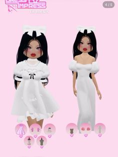 two dolls are dressed in white and one is wearing a dress with cat ears on her head