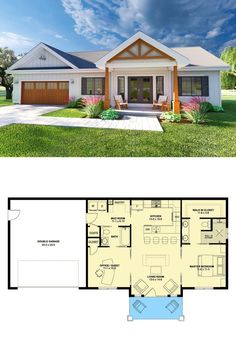 the floor plan for a small house with an attached garage and living room, as well as