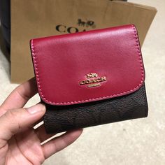 Coach Coach Trifold Wallet For Daily Use, Coach Red Bifold Wallet, Red Coach Wallet With Interior Card Slots, Red Coach Leather Wallet, Red Coach Wallets With Interior Card Slots, Red Leather Coach Wallet, Elegant Brown Coach Wallet, Elegant Red Coach Wallet, Coach Red Rectangular Wallet