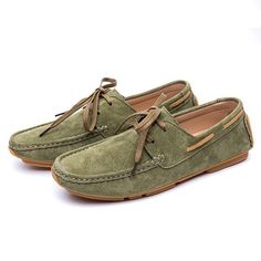 Brand Name: AGSanOrigin: CN(Origin)Upper Material: Genuine LeatherOutsole Material: RubberModel Number: GMD10650Closure Type: Slip-OnFit: Fits true to size, take your normal sizeShoes Type: Boat ShoesPattern Type: SolidFeature: MassageInsole Material: PULining Material: PUSeason: Spring/Autumncolor: Khaki, Gray, Blackbig size: 38,39,40,41,42,43,44size: 6.5,7,7.5,8,8.5,9,9.5 Green Casual Leather Shoes For Spring, Casual Green Leather Shoes For Spring, Casual Green Leather Shoes With Round Toe, Casual Green Loafers With Round Toe, Casual Suede Lace-up Loafers, Casual Green Leather Shoes With Stitched Sole, Casual Green Flat Loafers, Casual Suede Boat Shoes With Flat Heel, Casual Lace-up Boat Shoes With Leather Sole