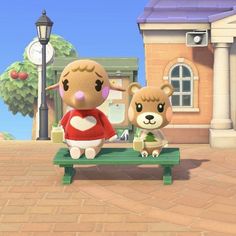 an animal crossing character sitting on a bench