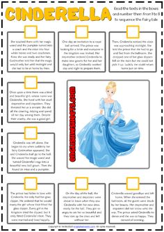 an info sheet for cinderella the princess in her blue dress with yellow squares around it