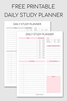 the daily study planner is shown with text that reads free printable daily study planner