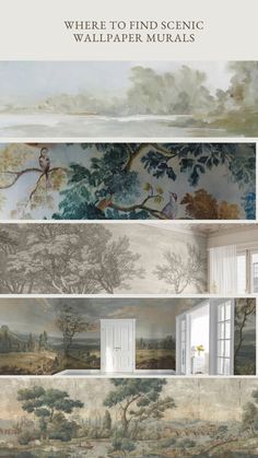 the wallpaper murals in this room are different colors