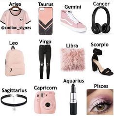 an image of zodiac signs and their meanings in the form of clothing, shoes, bags