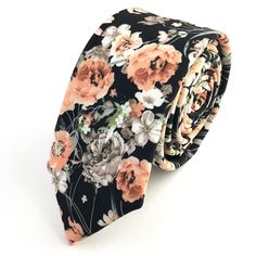 Men's Slim Black W/ Orange Floral Necktie Fabric: Cotton/Polyester Blend Approx. Measurements: W 2.6 In. X L 57 In. Care: Dry Clean Only Thank You! Black Summer Business Ties, Black Summer Formal Ties, Classic Black Ties, Black Ties For Spring, Black Tie For Spring, Floral Necktie, Slim Tie, Tie Men, Designer Ties