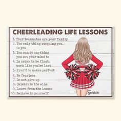 a cheerleader's life lessons poster on a wall