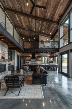 a large open living room with high ceilings