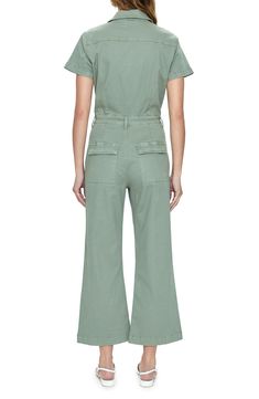 Work the weekend in a verdant jumpsuit cut from stretch-kissed cotton and popped with plenty of pockets. Snap half-placket Notched lapels Short sleeves Chest flap-patch pockets; front patch pockets; back flap-patch pockets 98% cotton, 2% spandex Machine wash, dry flat Imported Fitted Wide Leg Cotton Jumpsuit, Green Cotton Jumpsuits And Rompers For Work, Denim Utility Jumpsuit, Long Sleeve Denim Jumpsuit, Utility Jumpsuit, Cotton Jumpsuit, Green Jumpsuit, Fade To Black, Long Sleeve Jumpsuit