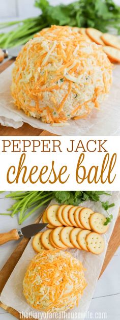 a cheese ball on a cutting board with crackers