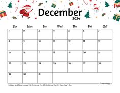 a december calendar with santa claus and presents