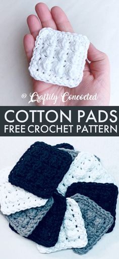 crocheted cotton pads with text overlay that says cotton pads free crochet pattern