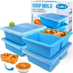 PRICES MAY VARY. ★ FOOD GRADE SILICONE – 1-Cup Silicone Soup Freezer Mold are made of food grade silicone. WIDE HEAT RESISTANT RANGE: From -104℉ to 446℉(not the lid); BPA Free, no odor and no toxic. Safe for oven, fridge, freezer and dishwasher. Just feel free to enjoy much healthier treats with your family and friends. ★ PORTION CONTROL – Each compartment of the soup ice cube tray has four clear filling lines to help you freeze food in 4 perfect portions: ½Cup-125ML or 1Cup-250ML. Clear tight f Freezing Soup, Freeze Food, Healthier Treats, Freezer Containers, Soup Broth, Friends Food, Ice Cube Molds, Premium Food, Kitchen Storage Solutions