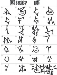 the symbols for different types of graffiti written in black ink on a white paper sheet