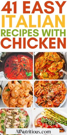 the cover of four easy italian recipes with chicken, including pasta and asparagus