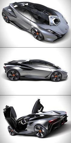 three different views of a futuristic car