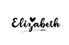 the word elizabeth written in cursive black ink with a heart on it's side