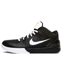 Nike Zoom Kobe 4 Del Sol Black/White/Gold Basketball Shoes/Sneakers Classic Basketball Shoes With Abzorb Midsole, Gold Basketball Shoes, Gold Basketball, Kobe 11, Kobe 10, Nike Zoom Kobe, Black White Gold, Sneaker Collection, Kobe Bryant