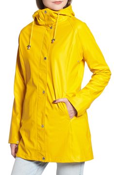 Designed in Scandinavia, this classic slicker will keep you dry and comfortable during storms and showers with its waterproof finish and drawcord hood. 32" length (size 34) Front snap closure Drawcord hood Long sleeves Front slash pockets Lined 100% polyurethane with 100% polyester contrast Machine wash, line dry Imported Coats Classic Solid Waterproof Raincoat, Classic Waterproof Solid Raincoat, Classic Waterproof Solid Color Raincoat, Weatherproof Raincoat For Rainy Season, Classic Waterproof Raincoat For Fall, Weatherproof Raincoat For Spring, Spring Raincoat With Double-lined Hood For Rainy Weather, Spring Weatherproof Solid Raincoat, Solid Weatherproof Raincoat For Rainy Season