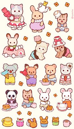 an assortment of stickers with various animals and food items on the back of them