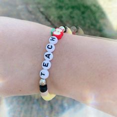 Teacher bracelet perfect for Christmas gift or teacher appreciation. 🍎✏️ Pencil Bracelet, Teacher Bracelet, Football Earrings, Glass Beaded Bracelets, Teacher Appreciation, Bracelet Set, Etsy App, Selling On Etsy, Sell On Etsy