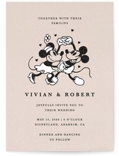 a wedding card with mickey and minnie dancing together