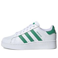 (WMNS) adidas Originals Superstar XLG Shoes 'Cloud White Semi Court Green' IF3002 Sporty High-top Adidas Platform Sneakers, Adidas Low-top Platform Sneakers, Green Skate Shoes With Three Stripes And Round Toe, Green Skate Shoes With Three Stripes Branding, Sporty Low-top Adidas Platform Sneakers, Adidas Platform Sneakers With White Sole And Round Toe, Sporty Adidas Platform Sneakers With Round Toe, Adidas Platform Sneakers For Streetwear, Adidas Platform Sneakers With Round Toe For Streetwear