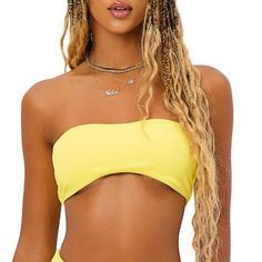 *New Without Tags *Size: Medium *Color: Pina Colada *Fabric: 77% Nylon, 23% Spandex *Pliss Fabric *Bandeau Style *This Style Runs True To Size Bundle Any 2 Items And Save 15% Plisse Top, Plisse Fabric, Frankies Bikinis, Pina Colada, V Cuts, Womens Swim, High Waist, Hand Wash, High Waisted