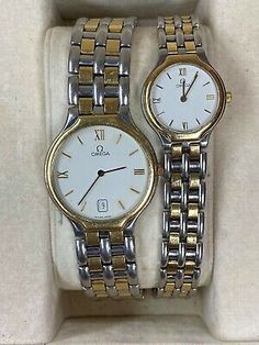 Find many great new & used options and get the best deals for Omega Deville Vintage Two Tone His & Hers Set Complete Bundle - VWG EB 32 at the best online prices at eBay! Free shipping for many products! Two Tone Watches Women, Omega Deville, Matching Watches, Omega Watch Vintage, Timeless Watches, Vintage Omega, Dress Watch, Two Tone Watch, Simple Jewelry