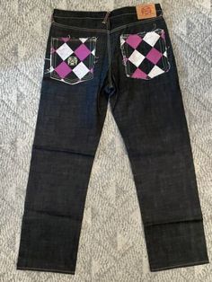 $350 AKASARU DIAMOND CHECK PLAID RAW JAPANESE REDLINE SELVEDGE BLUE JEANS 38x36 | eBay Designer Cotton Jeans For Streetwear, Designer Cotton Bottoms For Streetwear, Trendy Plaid Cotton Jeans, Japanese Selvedge Denim, Selvedge Denim Jeans, Selvedge Denim, Pocket Jeans, Denim Fabric, Plaid Pattern