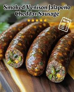 Spicy Smoked Venison Jalapeño Cheddar Sausage - LusciousRecipes Jalapeño Cheddar Deer Sausage Recipe, Jalapeno Cheddar Venison Sausage, Wild Game Sausage Recipes, Smoked Venison Sausage Recipe, Smoked Venison Tenderloin, Venison Kielbasa Recipes, Homemade Deer Sausage Recipes, Venison Bratwurst Recipes, Deer Sausage Seasoning Recipe