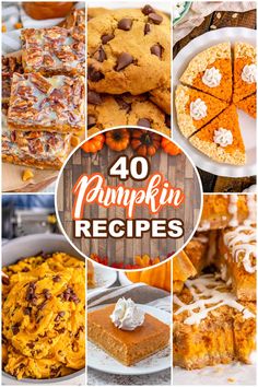 pumpkin desserts and pies with the title overlay saying, 40 pumpkin recipes