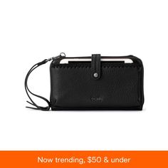 in stock On-the-go Soft Leather Wallet, Black Wallet With Detachable Strap For On-the-go, Black Wallet With Detachable Strap For Daily Use, Black Wallet With Detachable Strap, Black Leather Wallet For On-the-go, Black Soft Leather Wallets For Daily Use, Travel Wallets In Black Textured Leather, Black Textured Leather Travel Wallet, Black Leather Wallet With Adjustable Strap