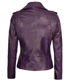 Women's Purple Moto Leather Jacket
Crafted with original lambskin leather, this purple biker jacket for women has a wide lapel collar that compliments the combination of style and fashion. With attractive purple color, it also features front smooth zips and pockets on either side which allow you to safe your essentials with ease. This leather jacket is made from the fairest yet finest quality materials to provide you with one of the most elegant wardrobe experiences ever. It also features zipper Fitted Purple Leather Jacket For Fall, Purple Long Sleeve Biker Jacket For Winter, Purple Long Sleeve Leather Jacket For Spring, Women In Purple, Purple Motorcycle, Asymmetrical Leather Jacket, Maroon Leather Jacket, Purple Leather Jacket, Elegant Wardrobe