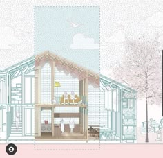 a drawing of the inside of a house that is cut in half to look like it's being built