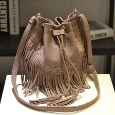 Buy Blush Leather Vintage Fringe Bag Tassels Crossbody Bucket Bags Worldwide Free shipping and return, color: Nude , material: PU Bag Tassels, Vintage Fringe, Fringe Purse, Lv Bags, Drawstring Bucket Bag, Bucket Bags, Tassels Fashion, Fringe Bags, Boho Bags