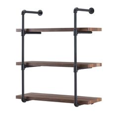 an industrial style shelf unit with three shelves and two metal pipes on the bottom,