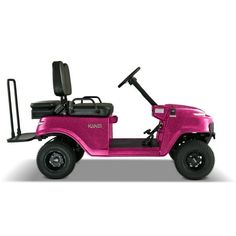 the pink golf cart is on display against a white background