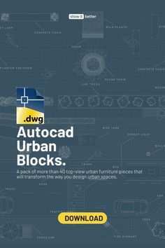 the front cover of an autocad urban blocks manual, with blueprints