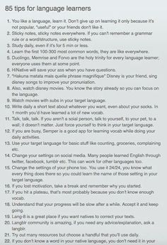 an image of a page with text on it that says 8 tips for language learners