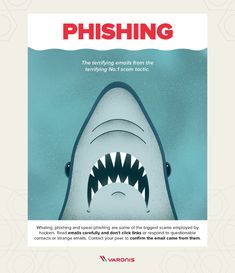 a poster with a shark's mouth and the words phishing on it