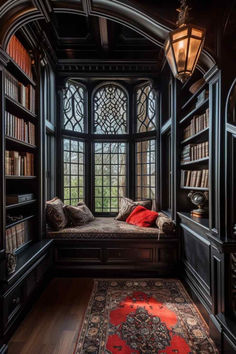 63 Reading Nooks: Incorporating Gothic and Baroque Influences into Reading Retreats Goth Reading Nook, Gothic Library, Baroque Elements, House Vision Board, Window Nook, Brown Rooms, Apartment Loft, Baroque Design