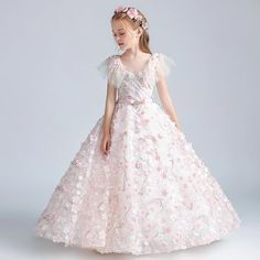 Spring Ball Gown Dress With Floral Applique, Spring Floral Applique Ball Gown Dress, Fitted Princess Ball Gown For Spring, Spring Princess Style Fitted Ball Gown, Princess Style Fitted Ball Gown For Spring, Fitted Floral Applique Princess Dress For Dress-up, Elegant Sleeveless Pageant Dress For Spring, Spring Gown With Floral Applique For Dress-up, Elegant Sleeveless Spring Pageant Dress